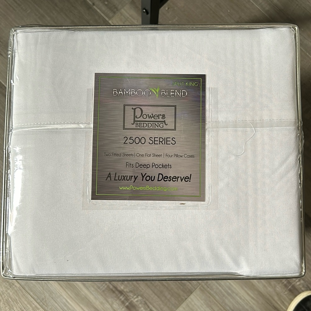 NWOT Power Bedding Bamboo Blend Split King Sheet Set - White - 2500 Series